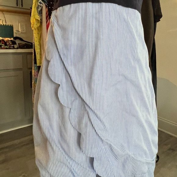 crown & ivy Tank Dress Blue Bodice and Blue and White Striped Scalloped Skirt PS - Picture 3 of 8